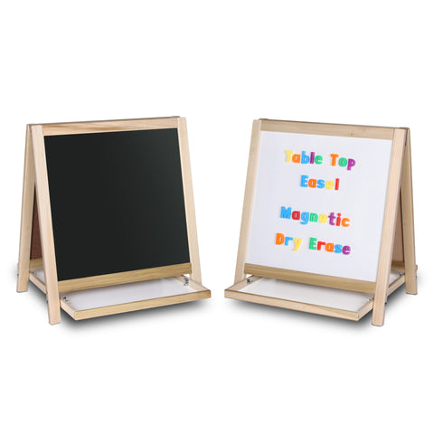 Magnetic Table Top Easel White Dry Erase/Black Chalkboard, 19.5"H x 18"W