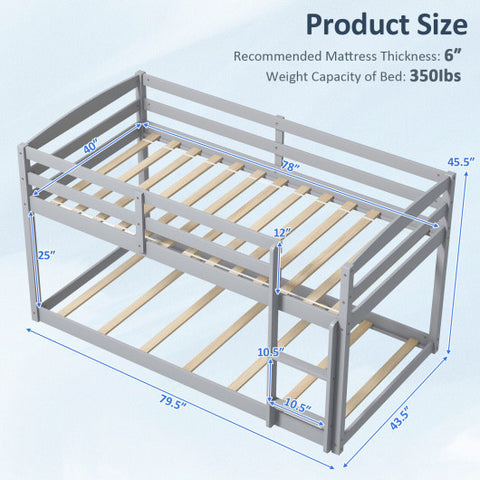 Twin Size Bunk Bed with High Guardrails and Integrated Ladder-Gray