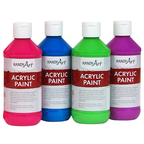 Fluorescent Acrylic Paint, 8 oz, Set of 8