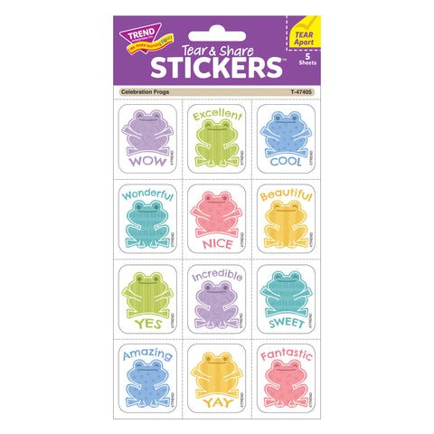 Celebration Frogs Tear & Share Stickers®, 60 Per Pack, 6 Packs