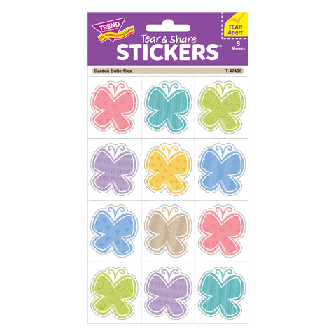 Garden Butterflies Tear & Share Stickers®, 60 Per Pack, 6 Packs