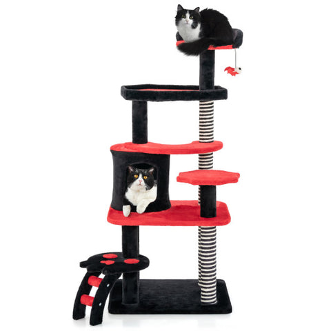 Gothic Cat Tree with Cat Bed Cat Condo and Sisal Scratching Post-Black & Red