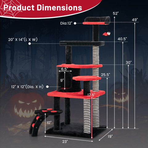 Gothic Cat Tree with Cat Bed Cat Condo and Sisal Scratching Post-Black & Red