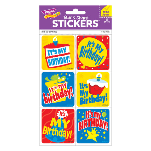 It's My Birthday Tear & Share Stickers®, 30 Per Pack, 6 Packs