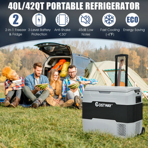 42 QT Portable Dual-Zone Car Refrigerator-Gray