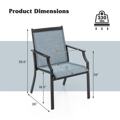 4 Piece Patio Dining Chairs Large Outdoor Chairs with Breathable Seat and Metal Frame-Blue