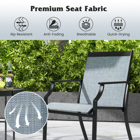 4 Piece Patio Dining Chairs Large Outdoor Chairs with Breathable Seat and Metal Frame-Blue