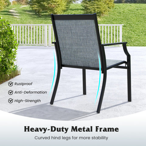 4 Piece Patio Dining Chairs Large Outdoor Chairs with Breathable Seat and Metal Frame-Blue