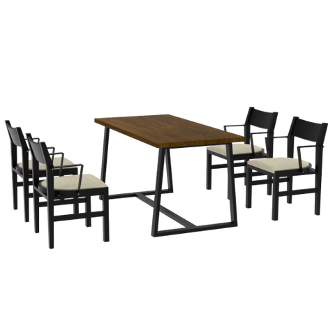 4-Person Dining Table Set with Chairs and Bench-Regular Design-Dark Wood-Beige-4