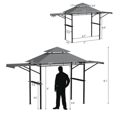 13.5 x 4 Feet Patio BBQ Grill Gazebo Canopy with Dual Side Awnings-Gray