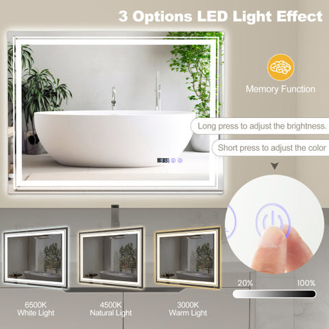 Defogging LED Bathroom Mirror with Memory Function and Anti-Fog-L