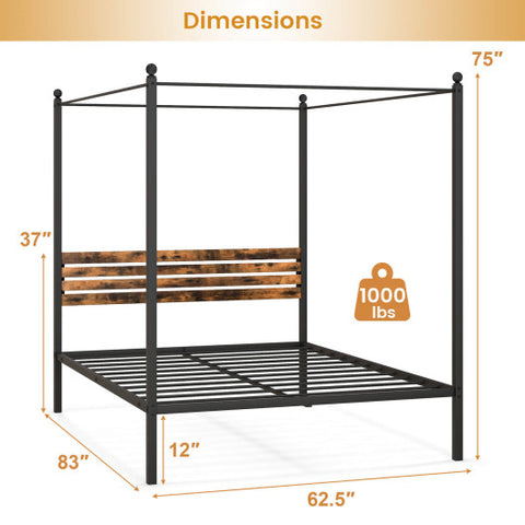 Queen Size Canopy Bed Frame with Under Bed Storage-Queen Size