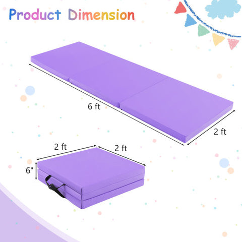 6 x 2 FT Tri-Fold Gym Mat with Handles and Removable Zippered Cover-Purple