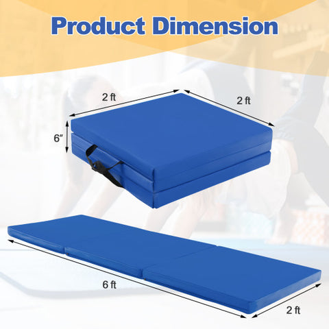 6 x 2 FT Tri-Fold Gym Mat with Handles and Removable Zippered Cover-Dark Blue