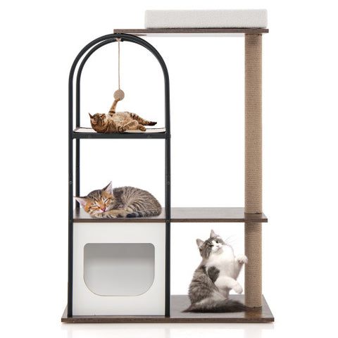 47 Inch Tall Cat Tree Tower Top Perch Cat Bed with Metal Frame-White