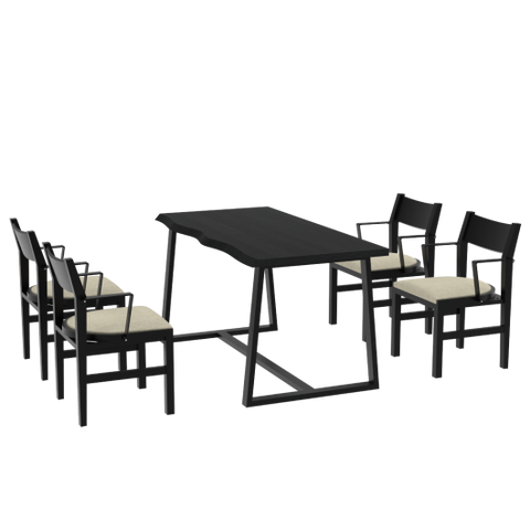 4-Person Dining Table Set with Chairs and Bench-Irregular Design-Black-Beige-4