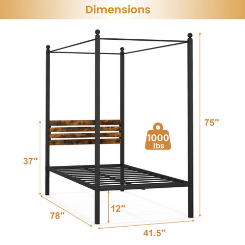 Queen Size Canopy Bed Frame with Under Bed Storage-Twin Size