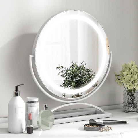 16 Inch Round Makeup Vanity Mirror with 3 Color Dimmable LED Lighting-White