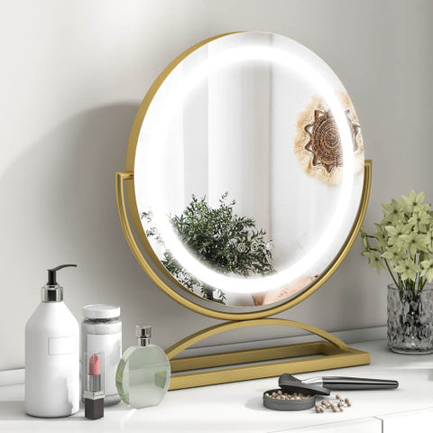 16 Inch Round Makeup Vanity Mirror with 3 Color Dimmable LED Lighting-Golden