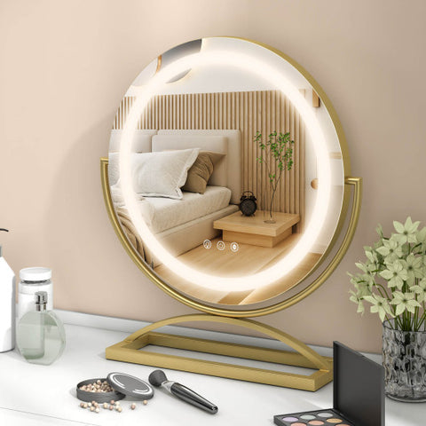 16 Inch Round Makeup Vanity Mirror with 3 Color Dimmable LED Lighting-Golden