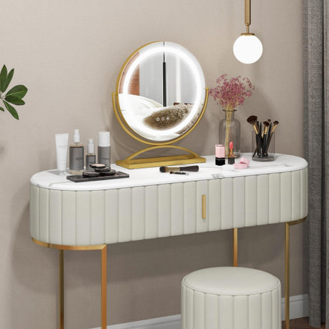 16 Inch Round Makeup Vanity Mirror with 3 Color Dimmable LED Lighting-Golden