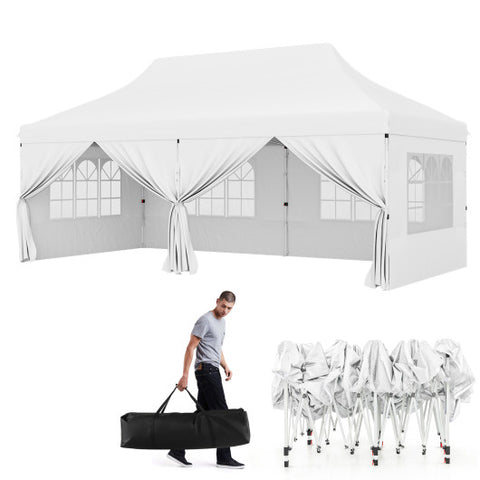 10 x 20 FT Pop up Canopy with 6 Sidewalls and Windows and Carrying Bag for Party Wedding Picnic-White