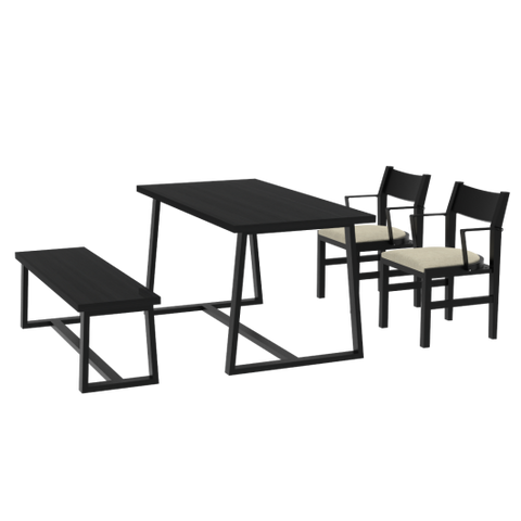 4-Person Dining Table Set with Chairs and Bench-Regular Design-Black-Beige