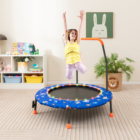 36 Inch Mini Trampoline with Colorful LED Lights and Bluetooth Speaker-Blue