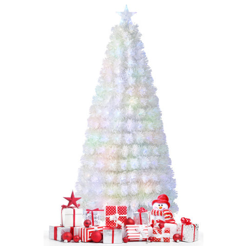 6/7 Feet Pre-Lit Fiber Optic White Snow-Flocked Artificial Christmas Tree-7 ft