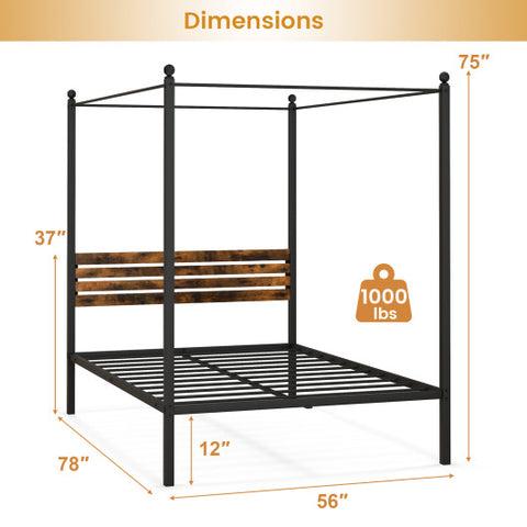 Queen Size Canopy Bed Frame with Under Bed Storage-Full Size