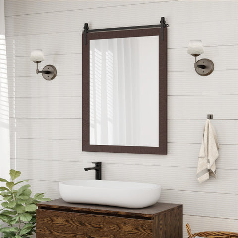 30 x 22 Inch Wall Mount Mirror with Wood Frame-Walnut