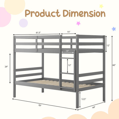 Twin Size Sturdy Wooden Bunk Beds with Ladder and Safety Rail-Gray