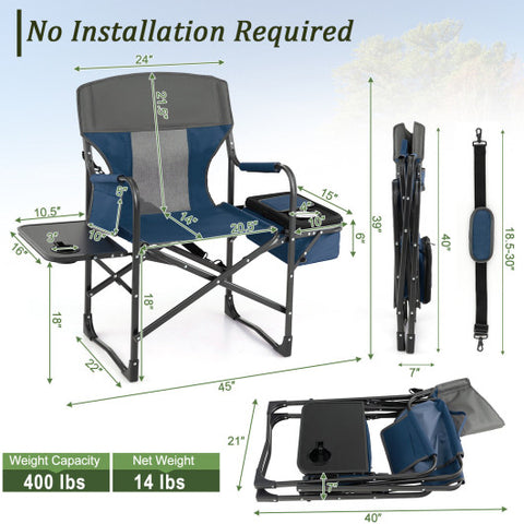 Folding Camping Directors Chair with Cooler Bag and Side Table-Blue