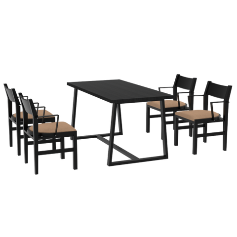 4-Person Dining Table Set with Chairs and Bench-Regular Design-Black-Brown-4