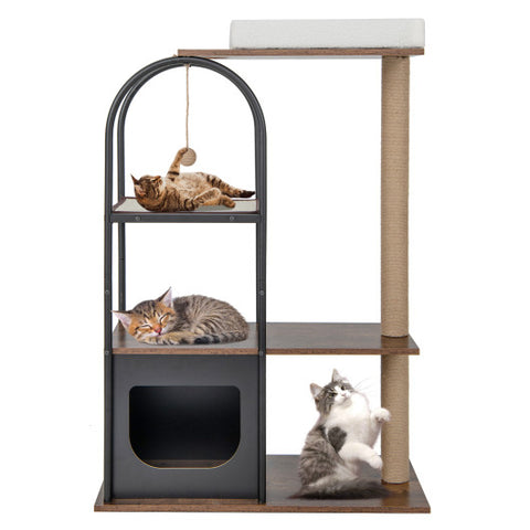 47 Inch Tall Cat Tree Tower Top Perch Cat Bed with Metal Frame-Black