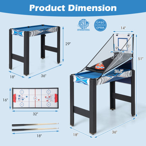 6-In-1 Combo Game Table with Basketball Billiards Ping Pong Hockey Shuffleboard