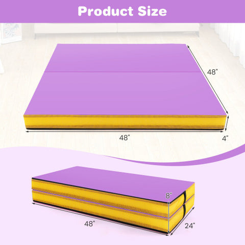 4ft x 4ft x 4in Bi-Folding Gymnastic Tumbling Mat with Handles and Cover-Purple