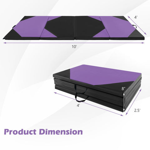 10' x 4' x 2" Folding Exercise Mat with Hook and Loop Fasteners-Purple