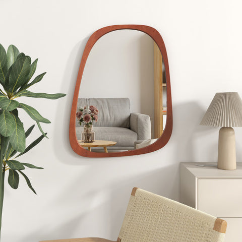 Asymmetrical Abstract Irregular Shaped Wall Mirror with Rustic Frame-Natural