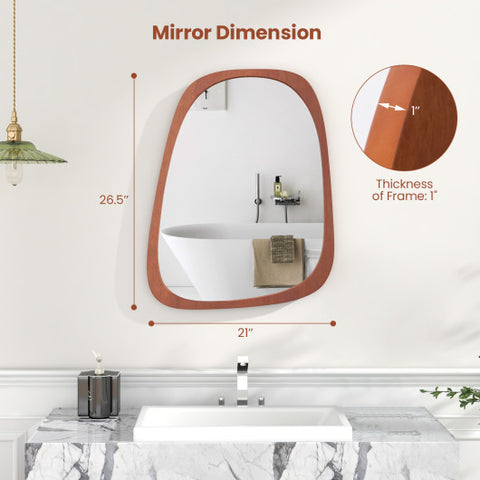 Asymmetrical Abstract Irregular Shaped Wall Mirror with Rustic Frame-Natural