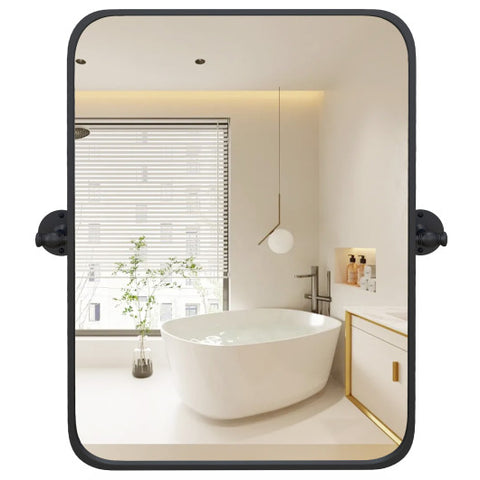 30 x 22 Inch Black Metal Framed Pivot Rectangle Wall-Mounted Mirror