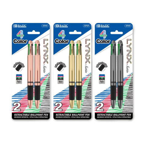 Lynx Satin Top 4-Color Pen with Cushion Grip, 2 Per Pack, 24 Packs