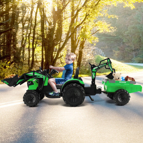 12V 3 in 1 Kids Ride On Excavator with Shovel Bucket and Music-Green