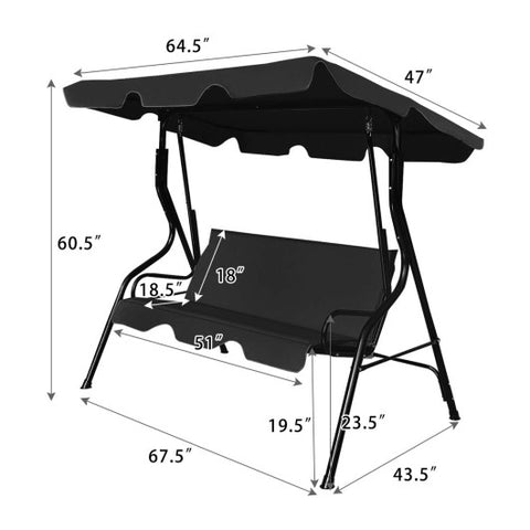 Costway 3 Seats Patio Canopy Swing Black