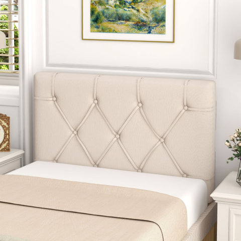 Upholstered Headboard for Twin Size Bed with Fabric Upholstery-Beige