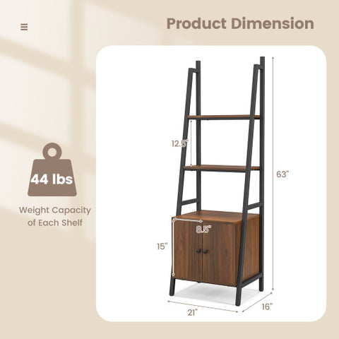 4-Tier Ladder Shelf with Cabinet and Metal Frame-Rustic Brown