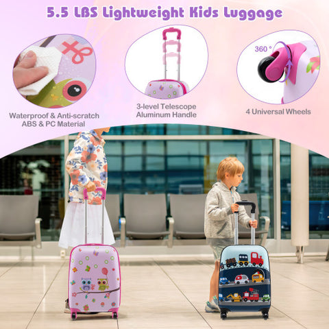 5 Piece Kids Luggage Set with Backpack  Neck Pillow  Name Tag  Lunch Bag-Pink