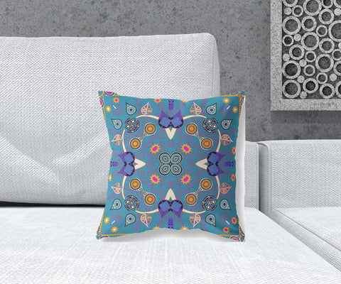 16" x 16" Blue and Gold Blown Seam Paisley Indoor Outdoor Throw Pillow