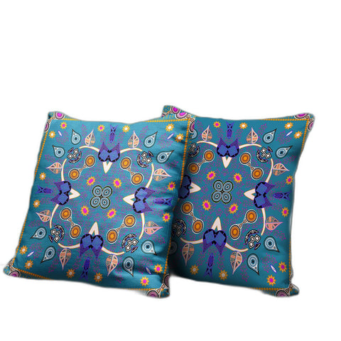 16" x 16" Blue and Gold Blown Seam Paisley Indoor Outdoor Throw Pillow