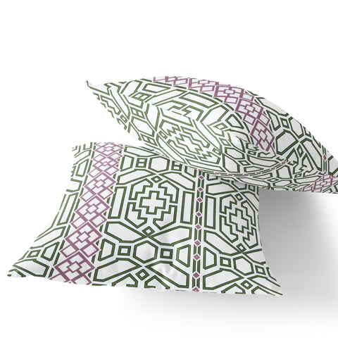 Set of Two 16" X 16" Green and White Blown Seam Geometric Indoor Outdoor Throw Pillow